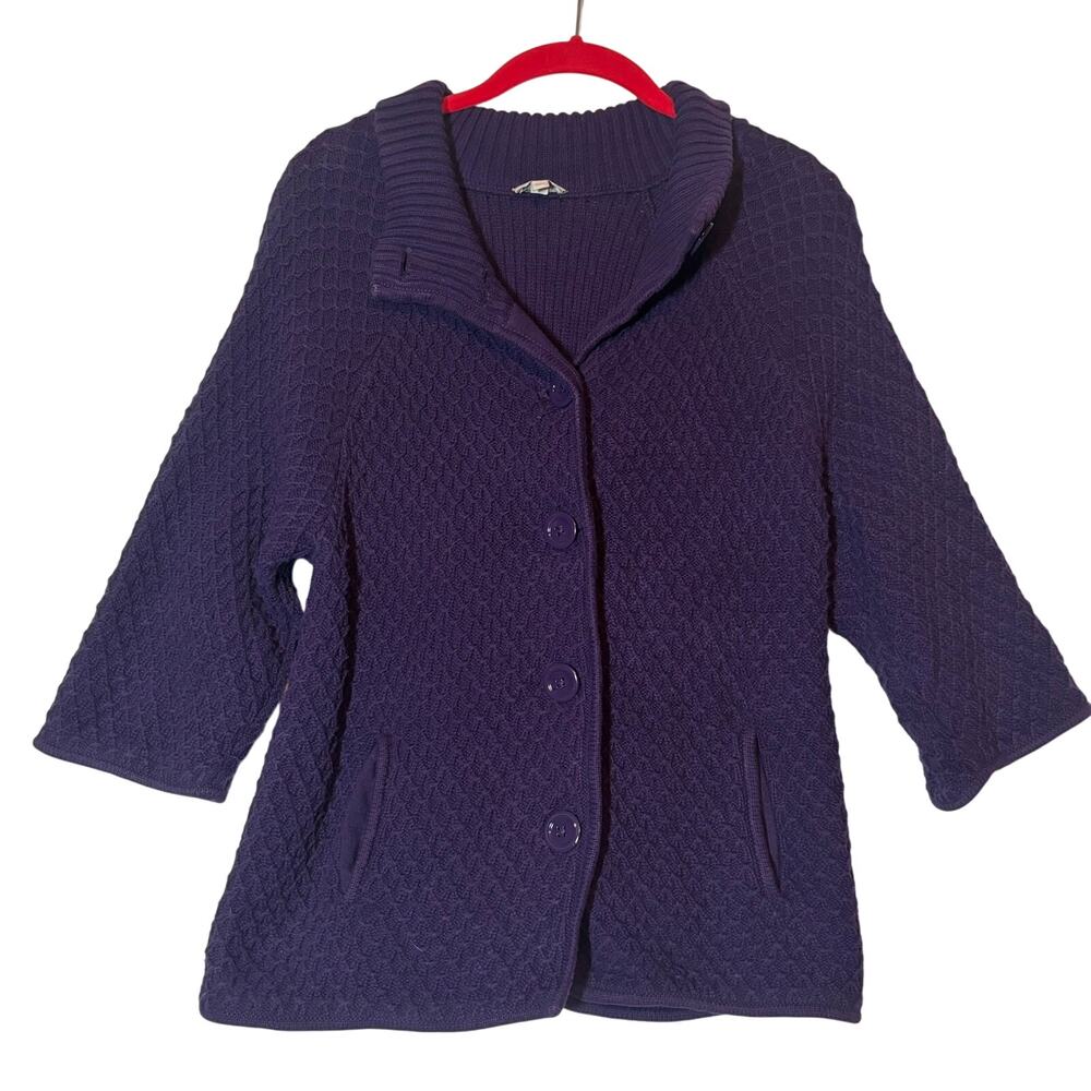 Talbots Women's Small Button Up Cardigan Sweater Purple Chunky Knit Cotton